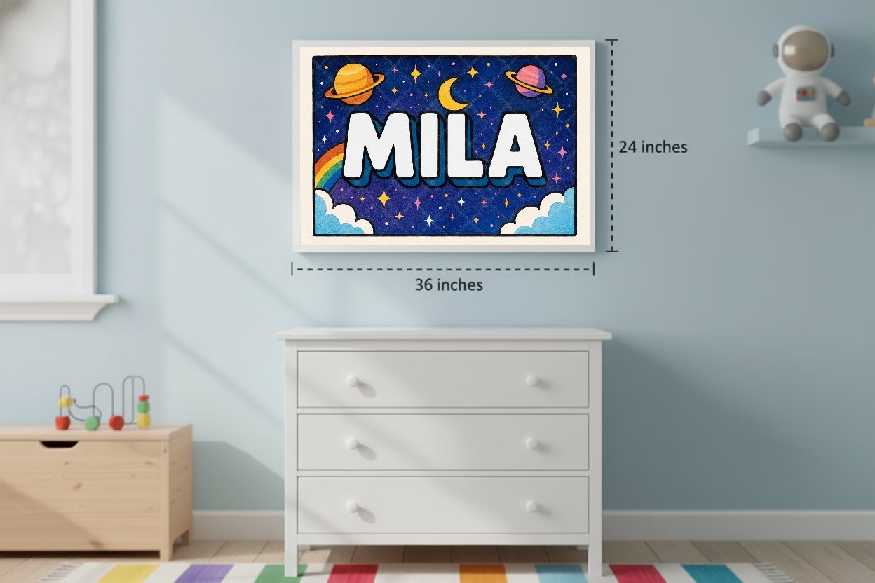 Personalized space name art for Mila