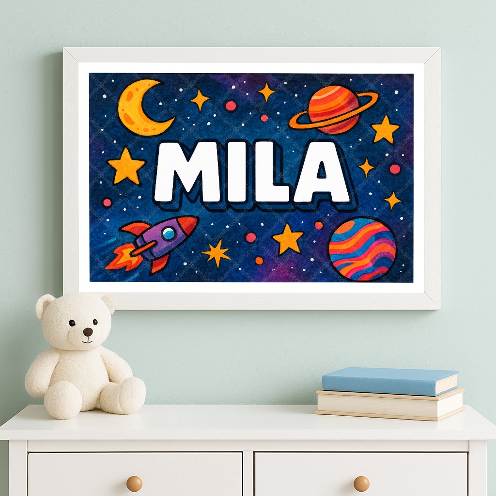 Personalized space name art for Mila