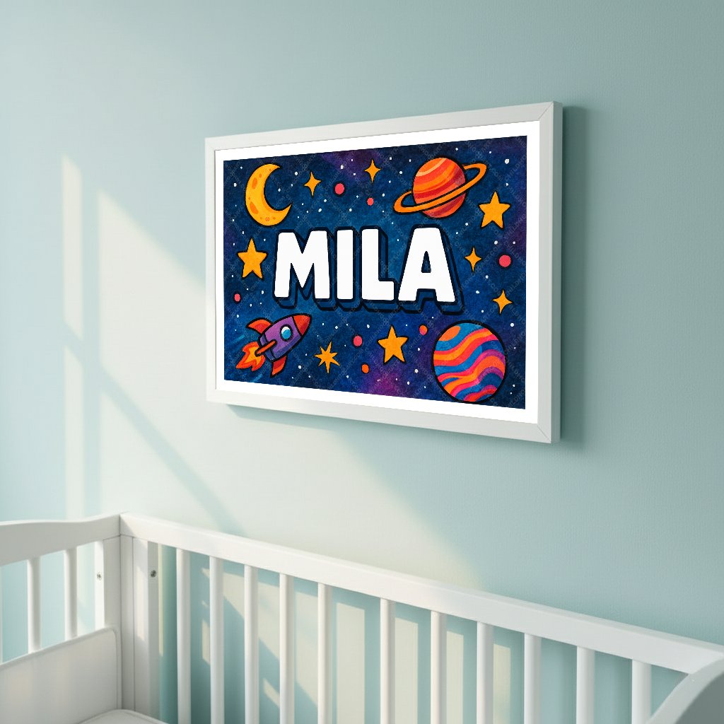 Personalized space name art for Mila