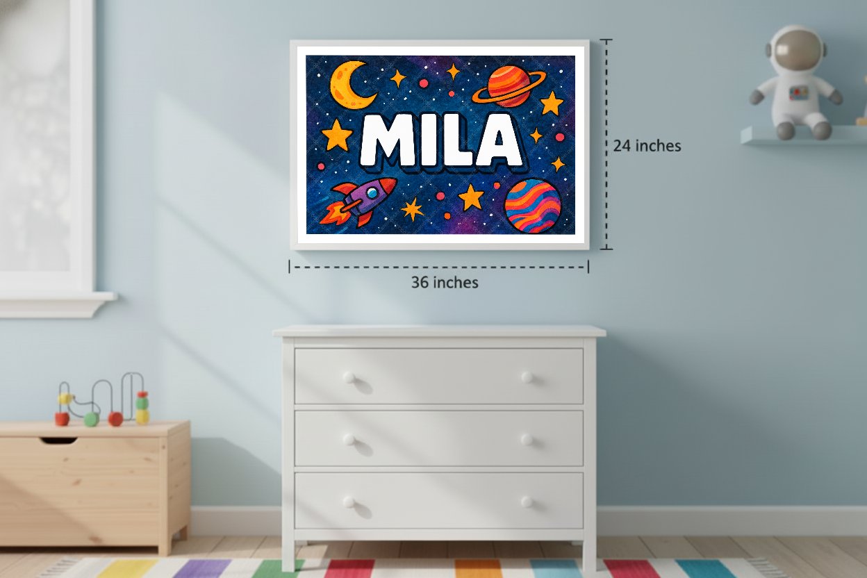 Personalized space name art for Mila