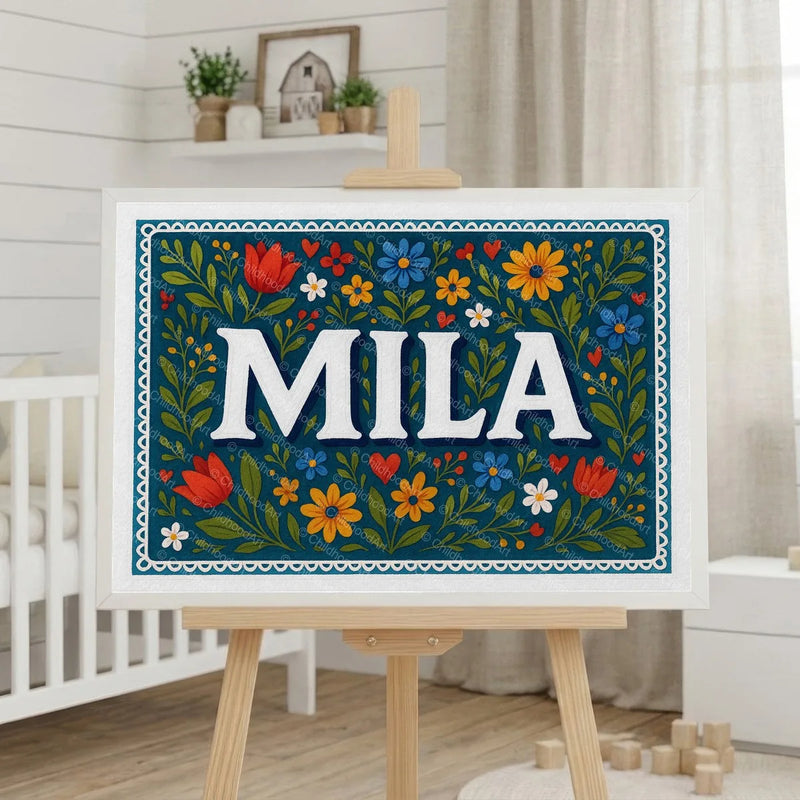 Calm personalized name art for Mila
