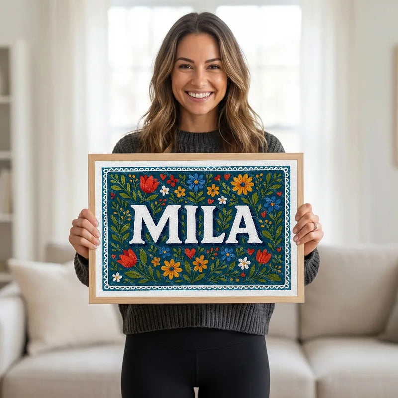 Calm personalized name art for Mila