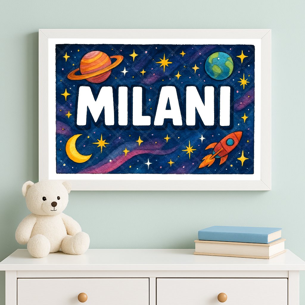 Personalized space name art for Milani