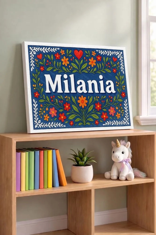 Nia Name Art - Floral Farmhouse personalized wall print for kids
