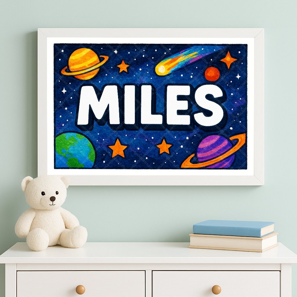 Personalized space name art for Miles