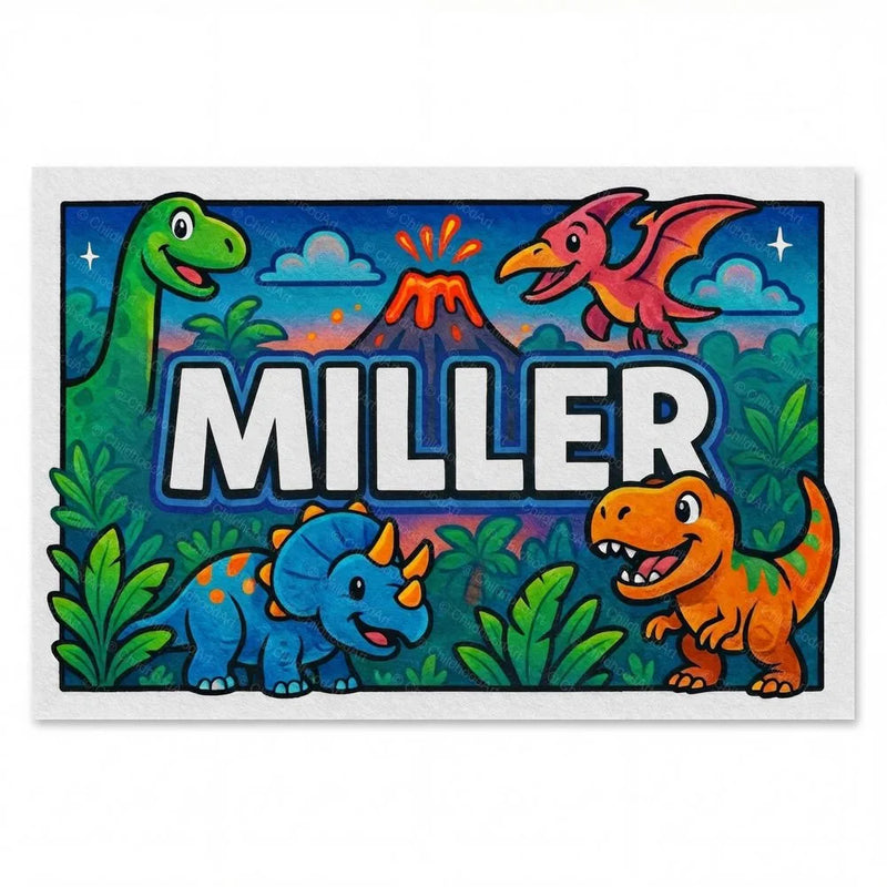 Miller Name Art - Dinosaur Adventure personalized wall print for kids