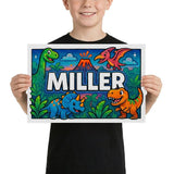 Miller Name Art - Dinosaur Adventure personalized wall print for kids