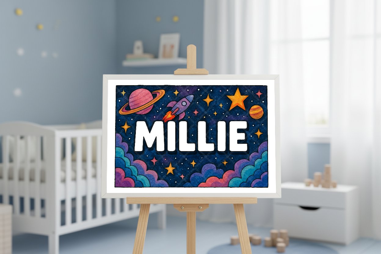 Personalized space name art for Millie