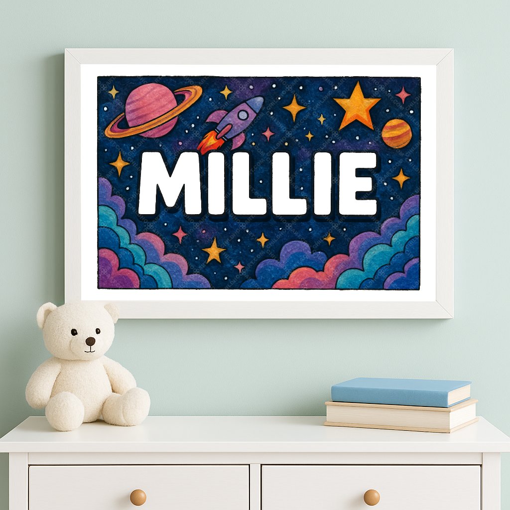 Personalized space name art for Millie
