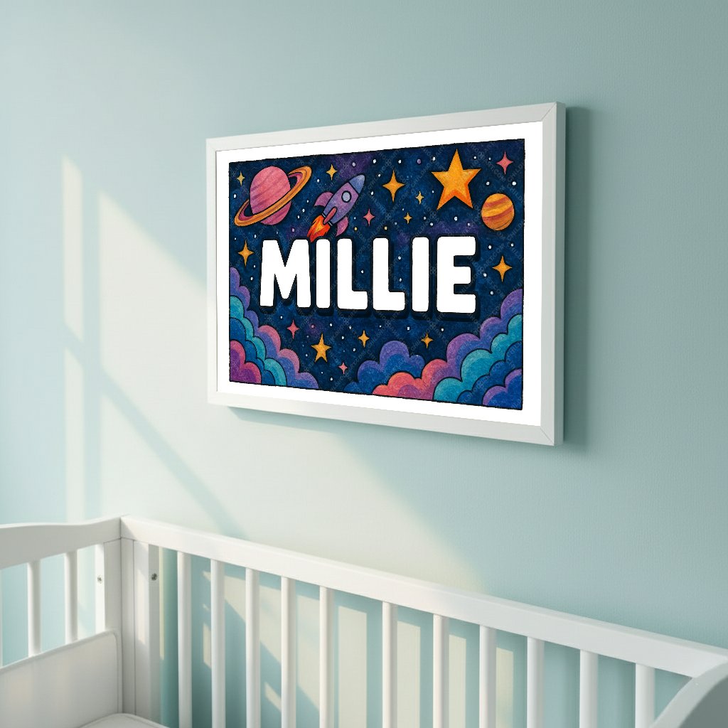 Personalized space name art for Millie