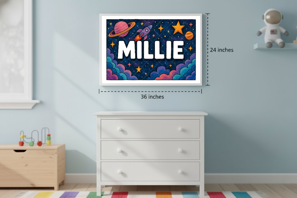 Personalized space name art for Millie