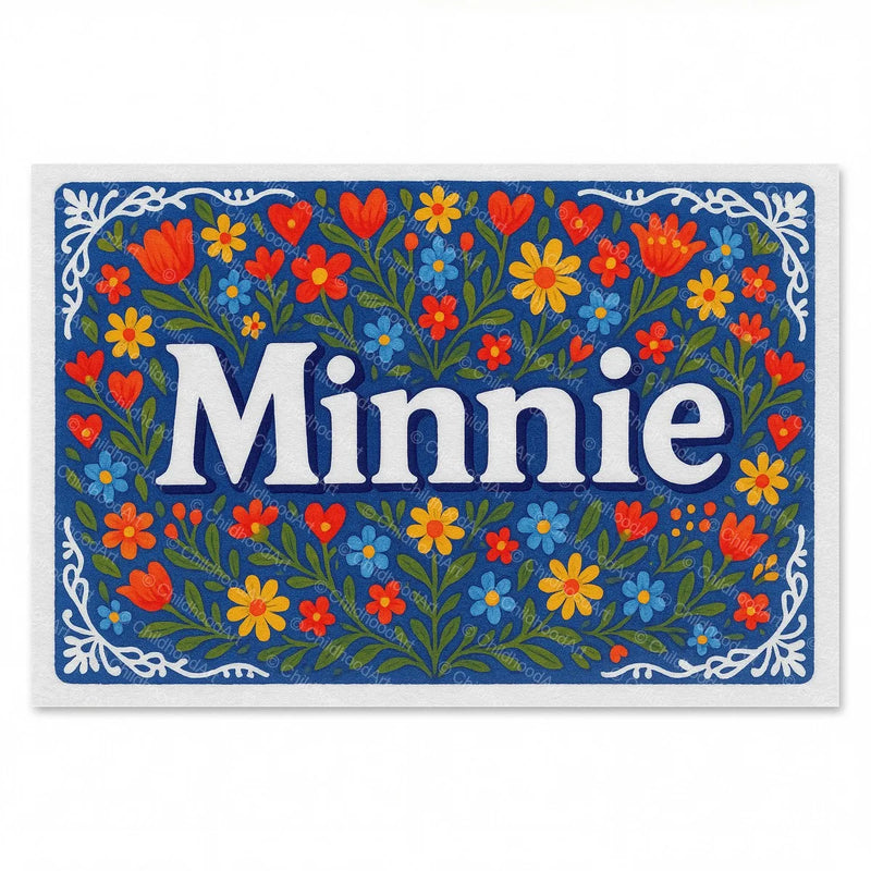 Calm personalized name art for Minnie