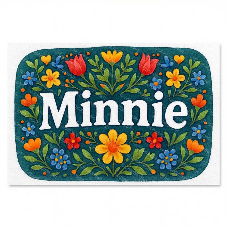 Calm personalized name art for Minnie