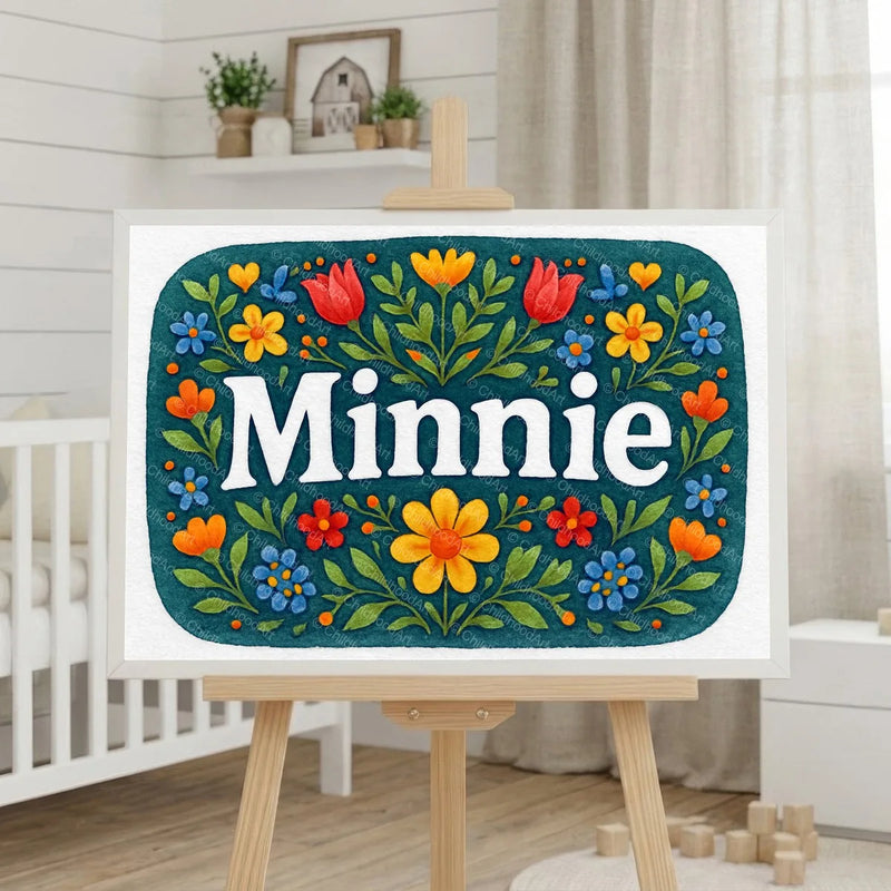 Calm personalized name art for Minnie