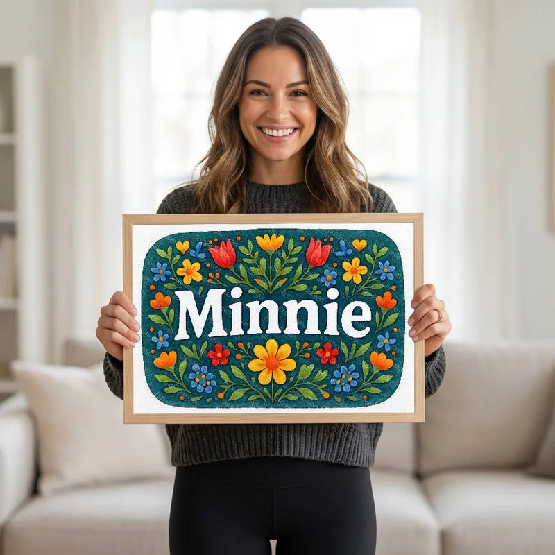 Calm personalized name art for Minnie