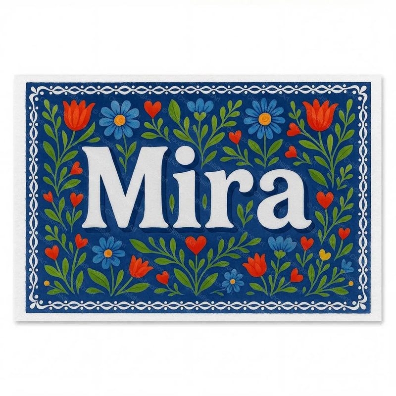 Mira Name Art - Floral Farmhouse personalized wall print for kids