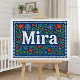 Mira Name Art - Floral Farmhouse personalized wall print for kids
