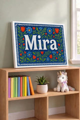 Mira Name Art - Floral Farmhouse personalized wall print for kids
