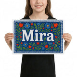 Mira Name Art - Floral Farmhouse personalized wall print for kids