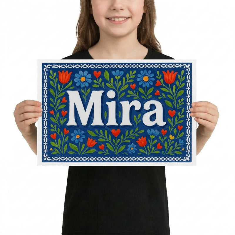 Mira Name Art - Floral Farmhouse personalized wall print for kids
