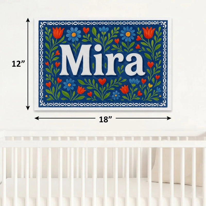 Mira Name Art - Floral Farmhouse personalized wall print for kids