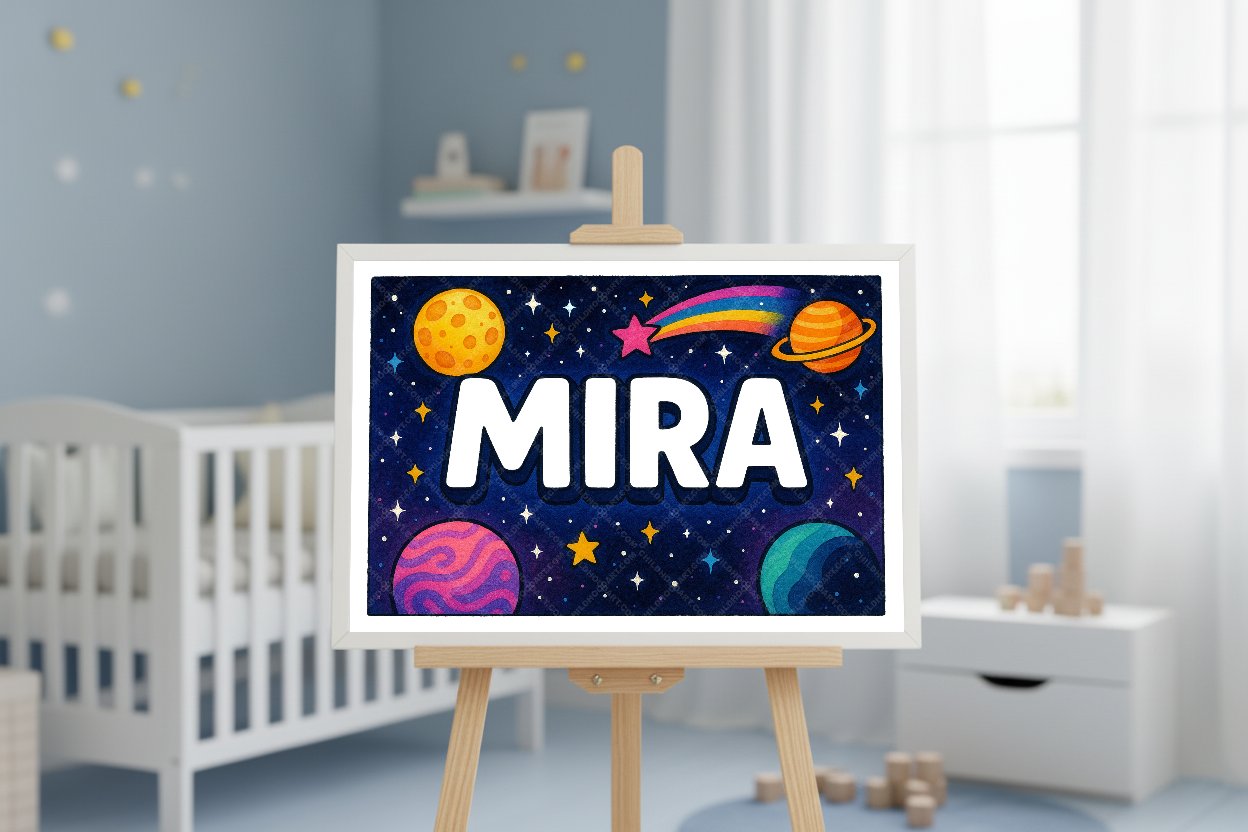 Personalized space name art for Mira