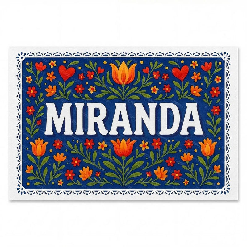 Miranda Name Art - Floral Farmhouse personalized wall print for kids