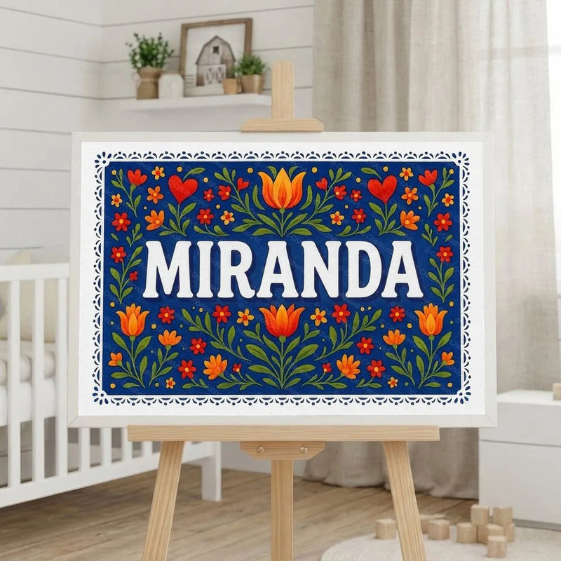 Miranda Name Art - Floral Farmhouse personalized wall print for kids