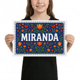 Miranda Name Art - Floral Farmhouse personalized wall print for kids