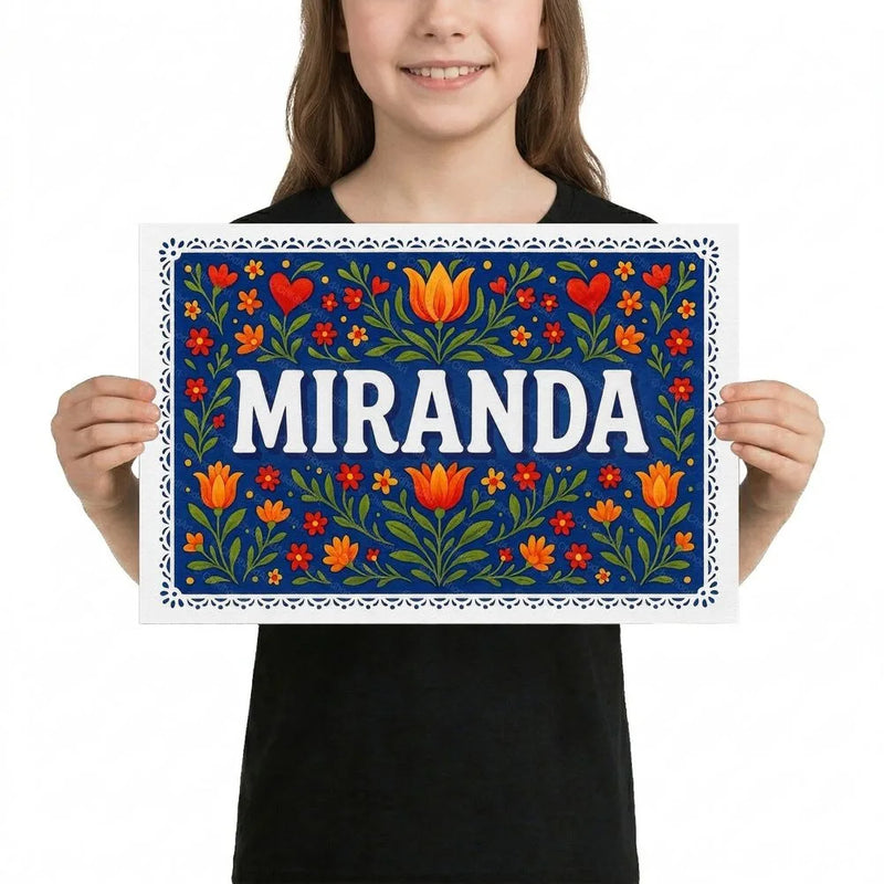 Miranda Name Art - Floral Farmhouse personalized wall print for kids