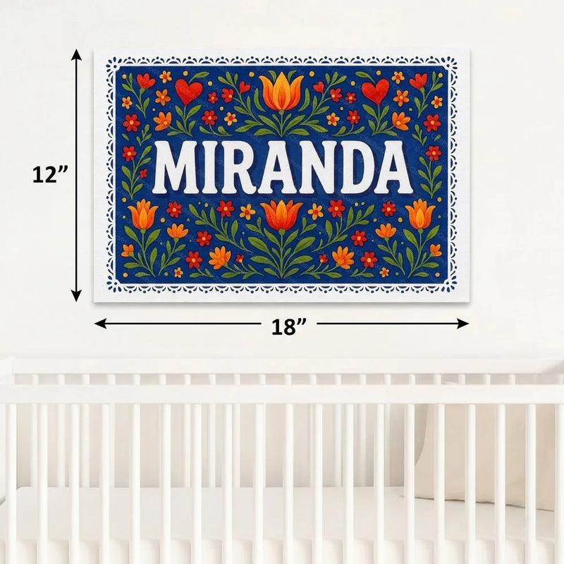 Miranda Name Art - Floral Farmhouse personalized wall print for kids