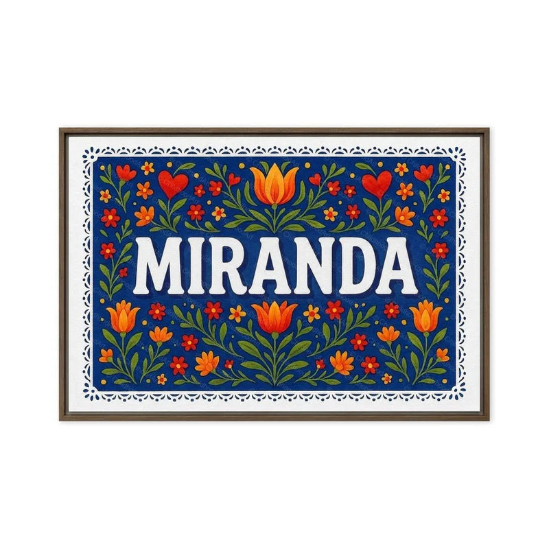Miranda Name Art - Floral Farmhouse personalized wall print for kids