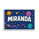 Miranda Name Art - Space Explorers personalized wall print for kids