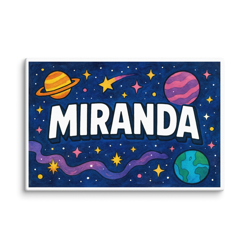 Miranda Name Art - Space Explorers personalized wall print for kids