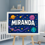 Miranda Name Art - Space Explorers personalized wall print for kids