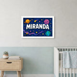 Miranda Name Art - Space Explorers personalized wall print for kids