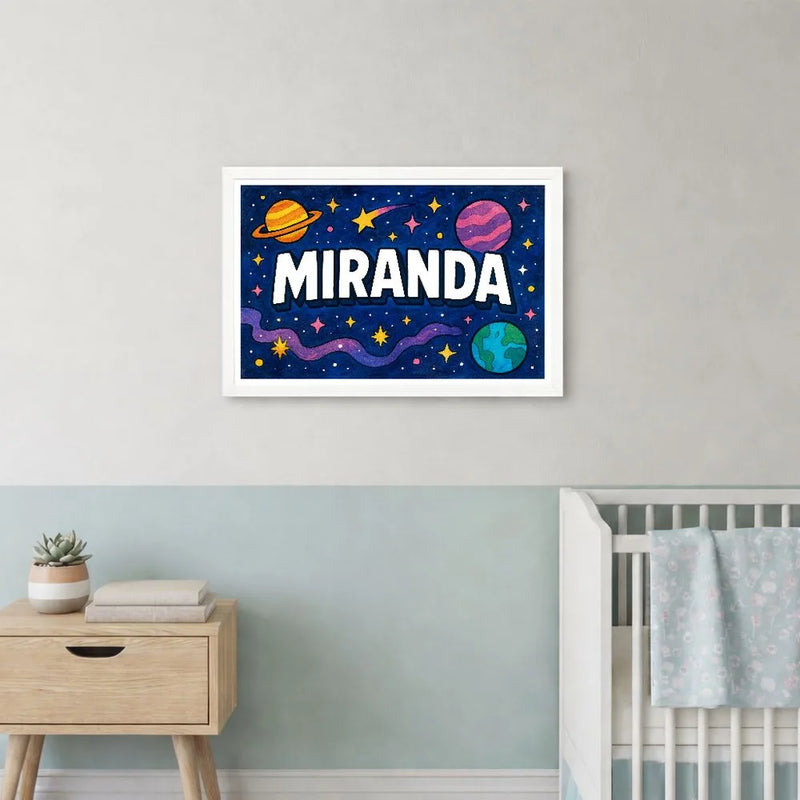 Miranda Name Art - Space Explorers personalized wall print for kids