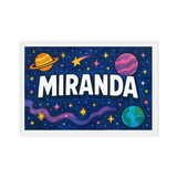 Miranda Name Art - Space Explorers personalized wall print for kids