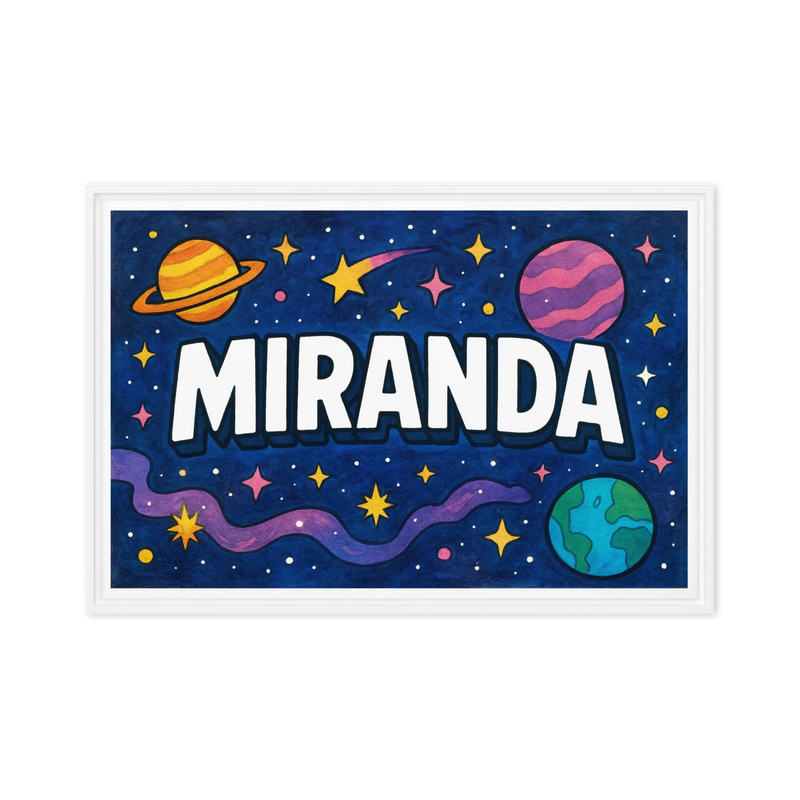 Miranda Name Art - Space Explorers personalized wall print for kids