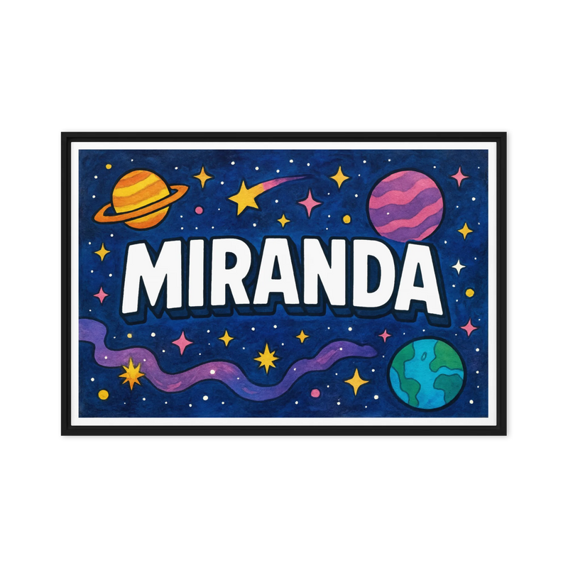 Miranda Name Art - Space Explorers personalized wall print for kids