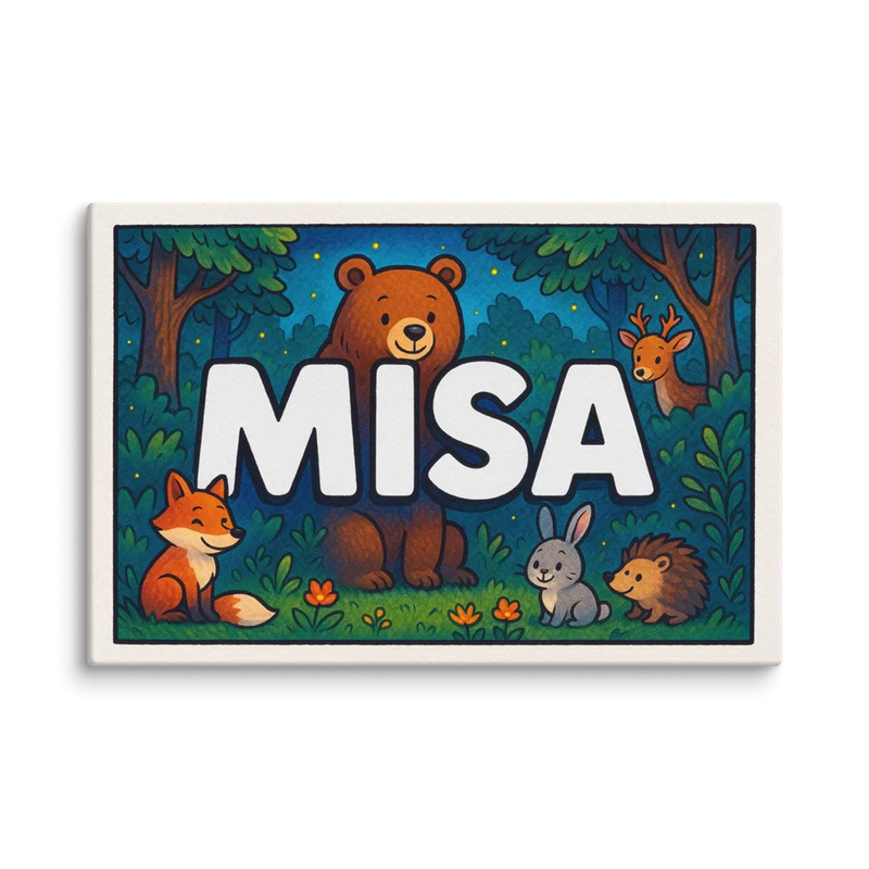 Misa Name Art - Forest Friends personalized wall print for kids