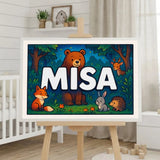 Misa Name Art - Forest Friends personalized wall print for kids