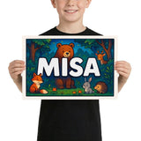 Misa Name Art - Forest Friends personalized wall print for kids
