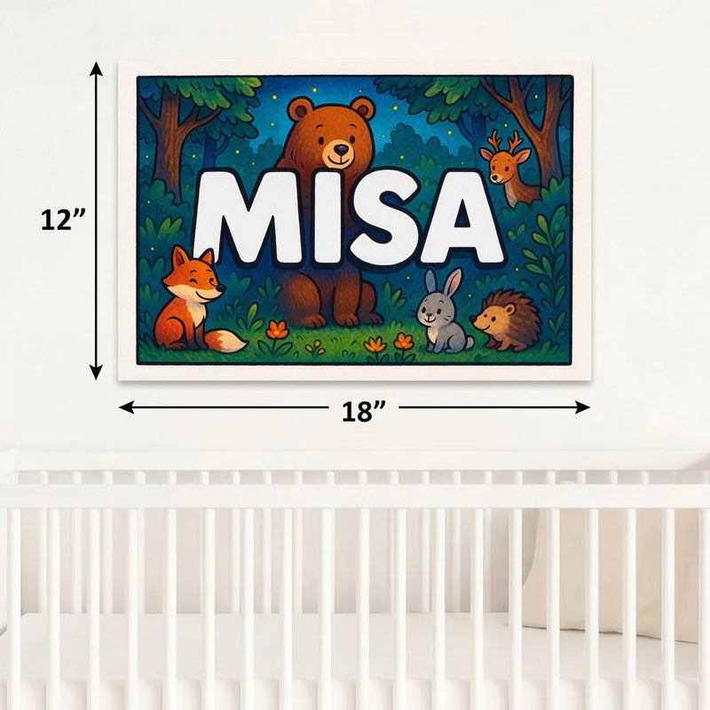 Misa Name Art - Forest Friends personalized wall print for kids