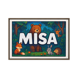 Misa Name Art - Forest Friends personalized wall print for kids