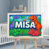 Misa Name Art - Dinosaur Adventure personalized wall print for kids