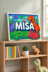 Misa Name Art - Dinosaur Adventure personalized wall print for kids