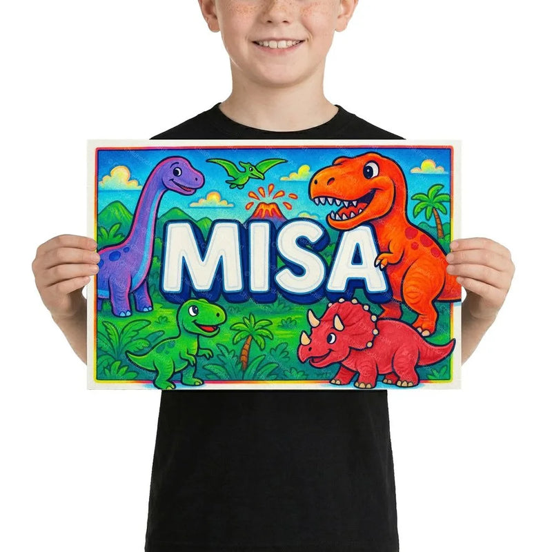 Misa Name Art - Dinosaur Adventure personalized wall print for kids