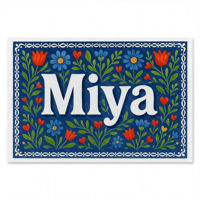 Miya Name Art - Floral Farmhouse personalized wall print for kids