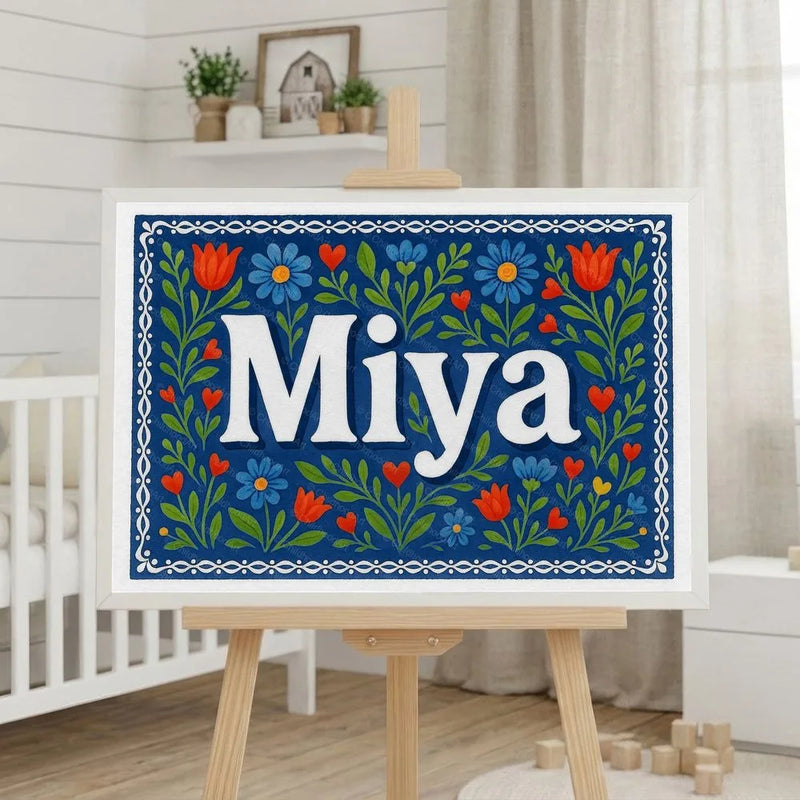 Miya Name Art - Floral Farmhouse personalized wall print for kids